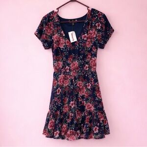 NWT Crystal Doll Navy and Pink Floral Dress size small